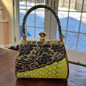 Debbie Brooks green acrylic/leather embossed mini bag